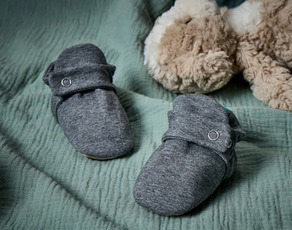 Front view of Ten Little Everyday Baby Booties - Heather Gray. Available at www.tenlittle.com