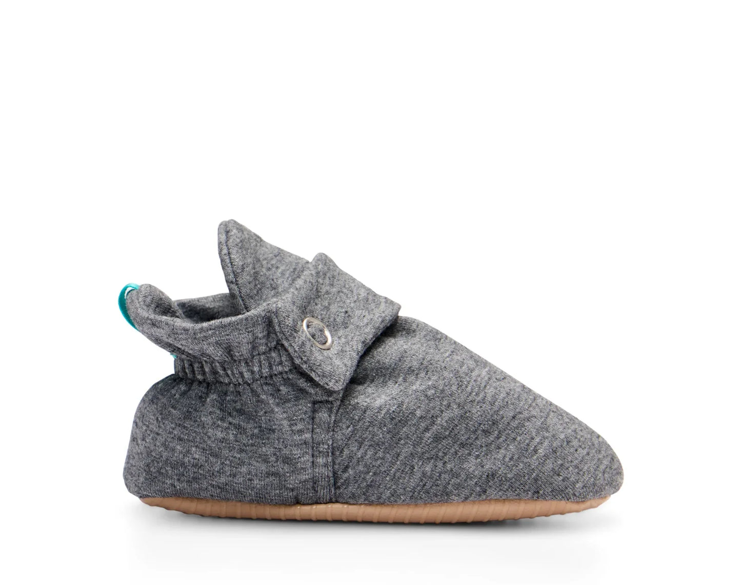 Side view of Ten Little Everyday Baby Booties - Heather Gray. Available at www.tenlittle.com