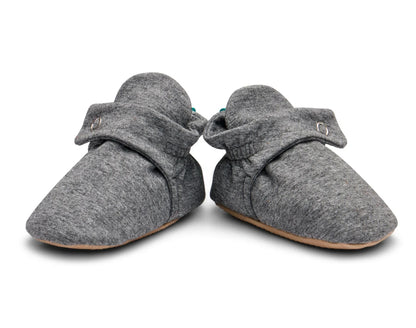 Front view of Ten Little Everyday Baby Booties - Heather Gray. Available at www.tenlittle.com