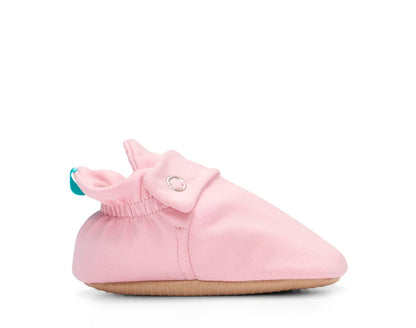 Side view of Ten Little Everyday Baby Booties - Soft Pink. Available at www.tenlittle.com