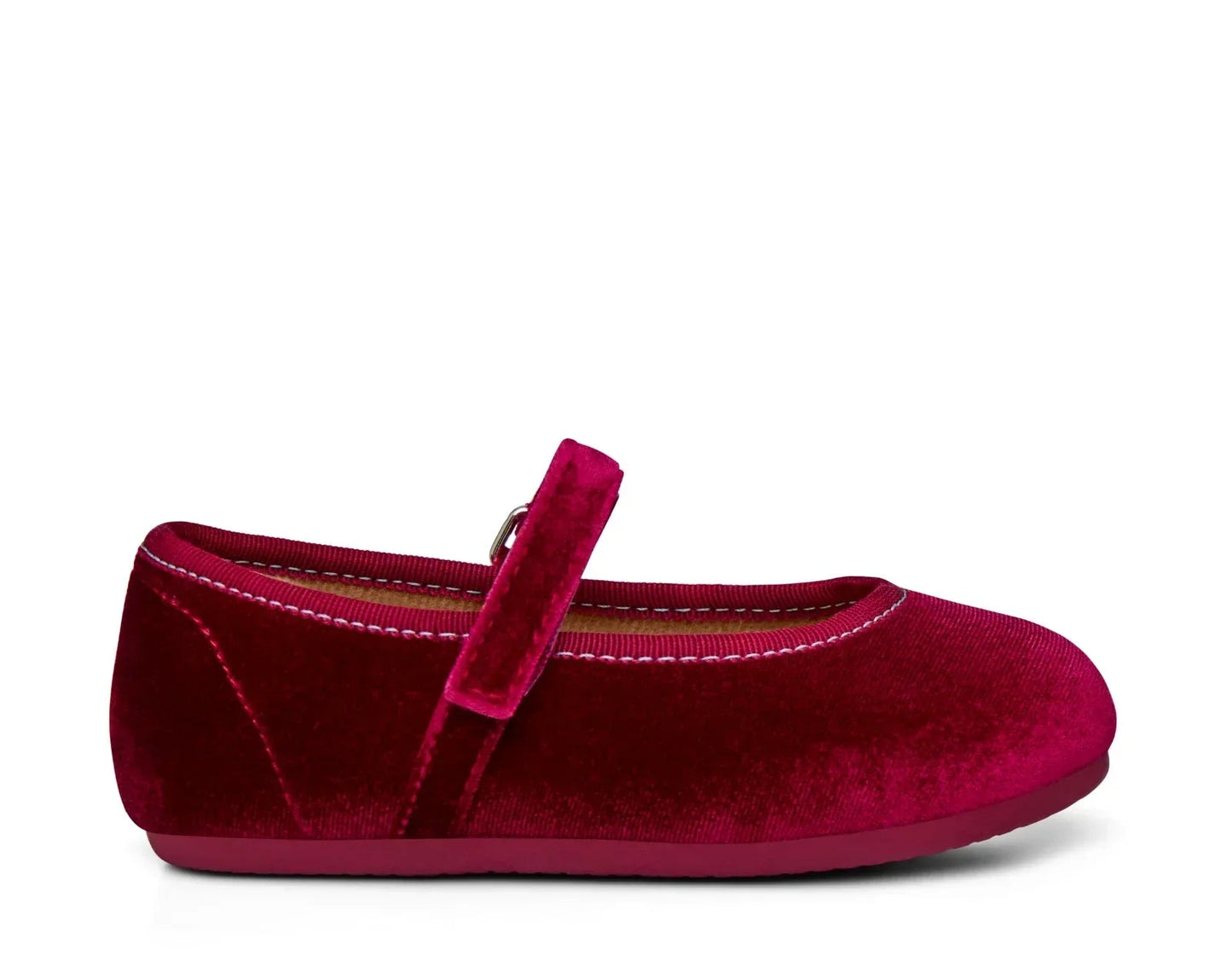 Side view of Ten Little Velvet Ballet Flats - Burgundy Red. Available at www.tenlittle.com