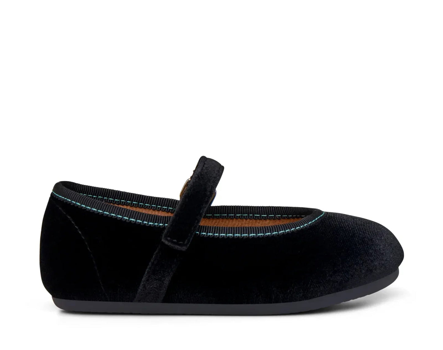 Side view of Ten Little Velvet Ballet Flats - Classic Black. Available at www.tenlittle.com