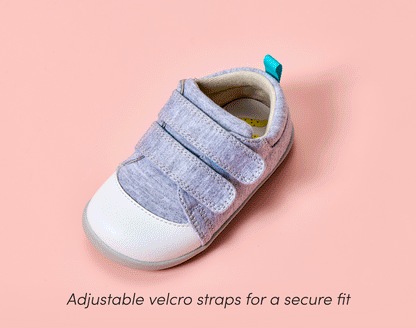 GIF of adjustable velcro straps of Ten Little First Walkers - Heather Gray. Available at www.tenlittle.com