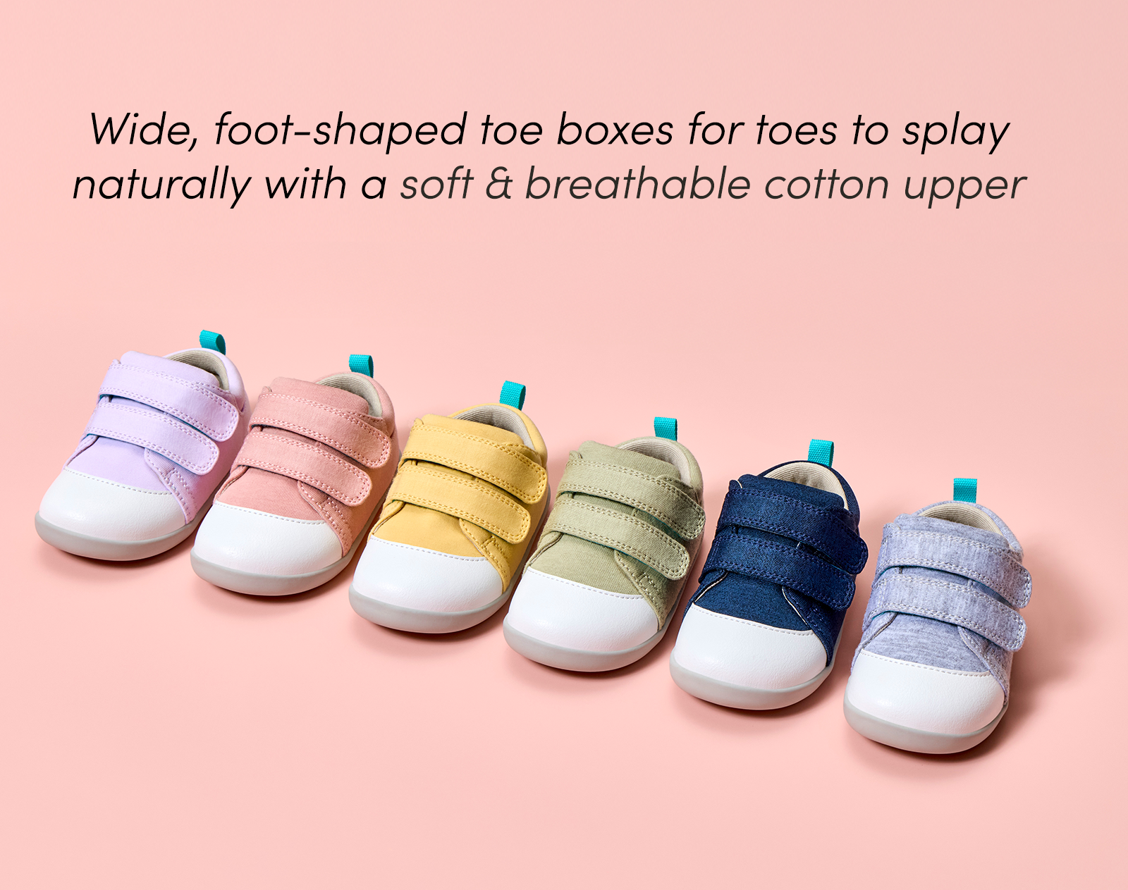 Wide, foot-shaped toe boxes and soft, breathable cotton upper of Ten Little First Walkers - Assorted Colors. Available at www.tenlittle.com