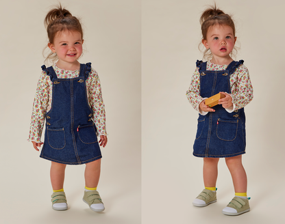 Split view of child wearing Ten Little First Walkers - Sage Green. Available at www.tenlittle.com