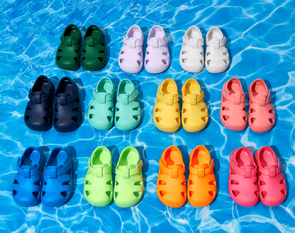 GIF of Ten Little Splash Sandals on water backdrop - Assorted Colors. Available at www.tenlittle.com