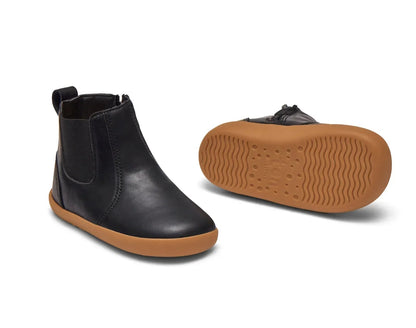 Front, side, and bottom outsole traction view of Ten Little Chelsea Boots - Classic Black. Available at www.tenlittle.com