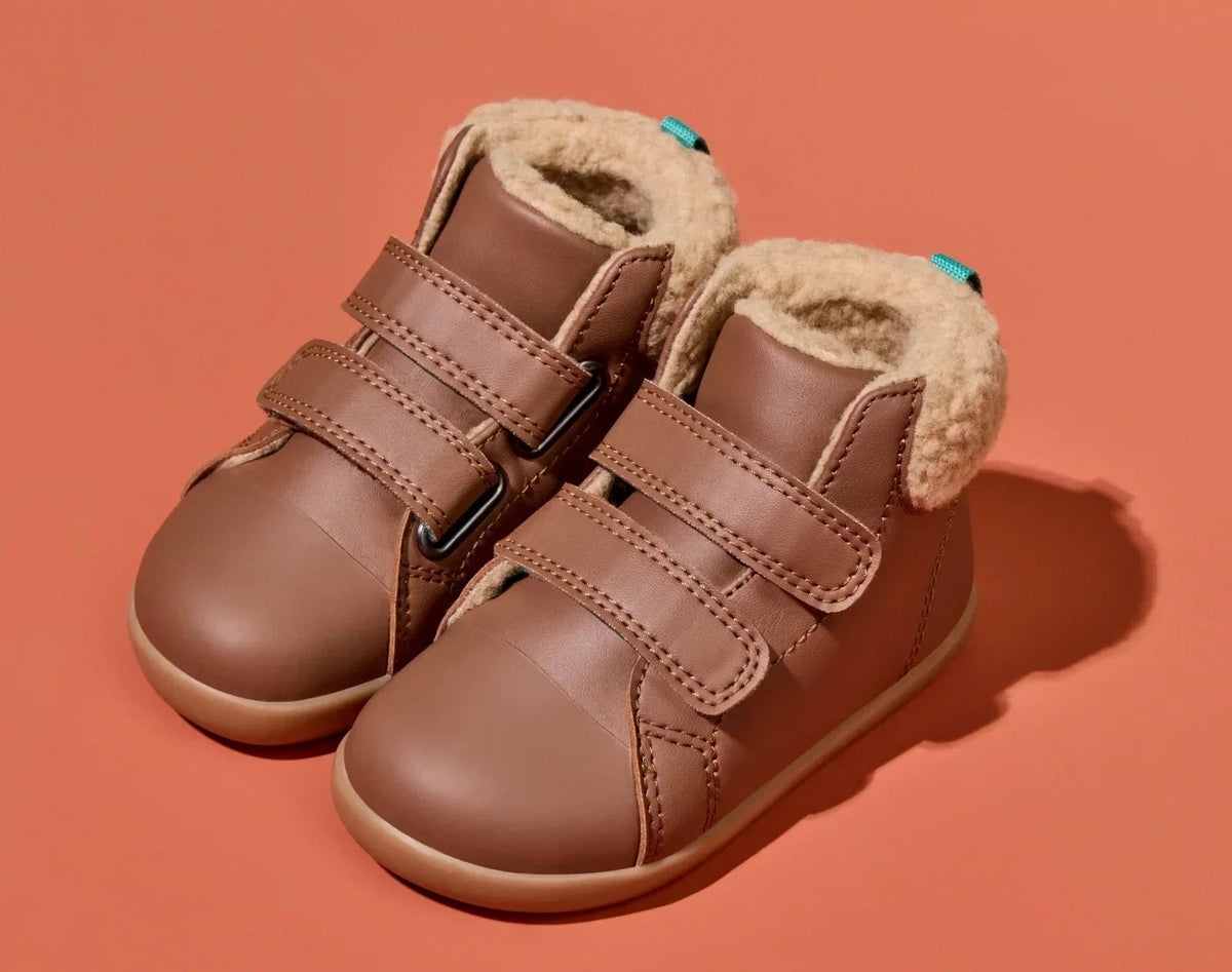 Side and top view of Ten Little Furry High Tops - Chestnut Brown. Available at www.tenlittle.com