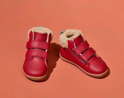 Side and top view of Ten Little Furry High Tops - Lava Red. Available at www.tenlittle.com