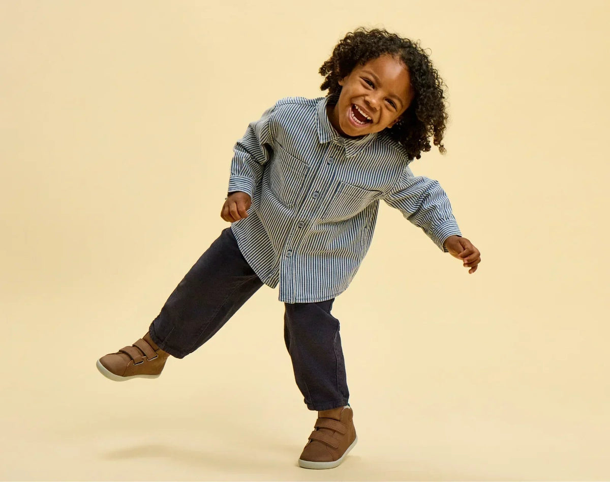 Child wearing Ten Little Everyday High Tops - Mocha Brown. Available at www.tenlittle.com