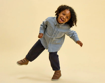 Child wearing Ten Little Everyday High Tops - Mocha Brown. Available at www.tenlittle.com