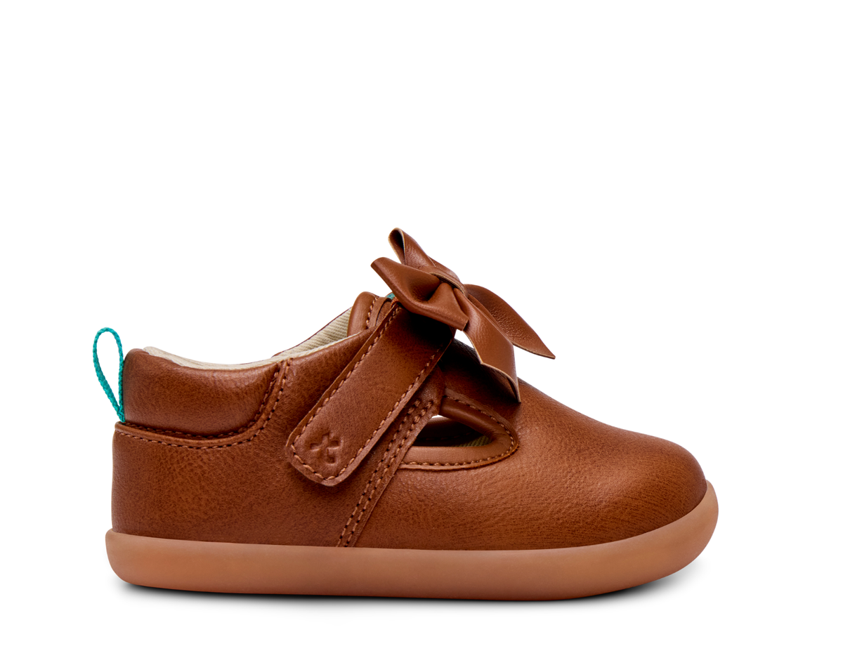 Side view of Ten Little Mini Mary Janes - Caramel Brown. Available at www.tenlittle.com