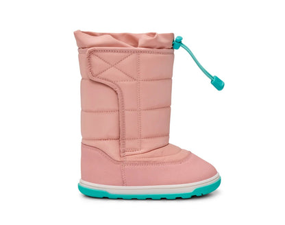 Side view of Ten Little Snow Boots with velcro closure - Blush Pink. Available at www.tenlittle.com