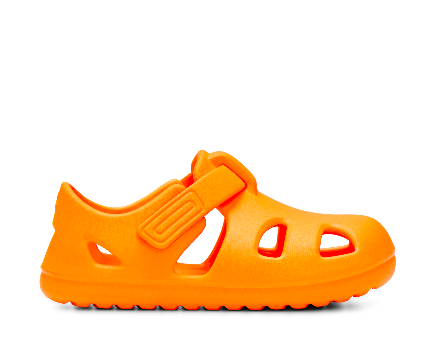 Side view of Ten Little Splash Sandals - Bright Orange. Available at www.tenlittle.com