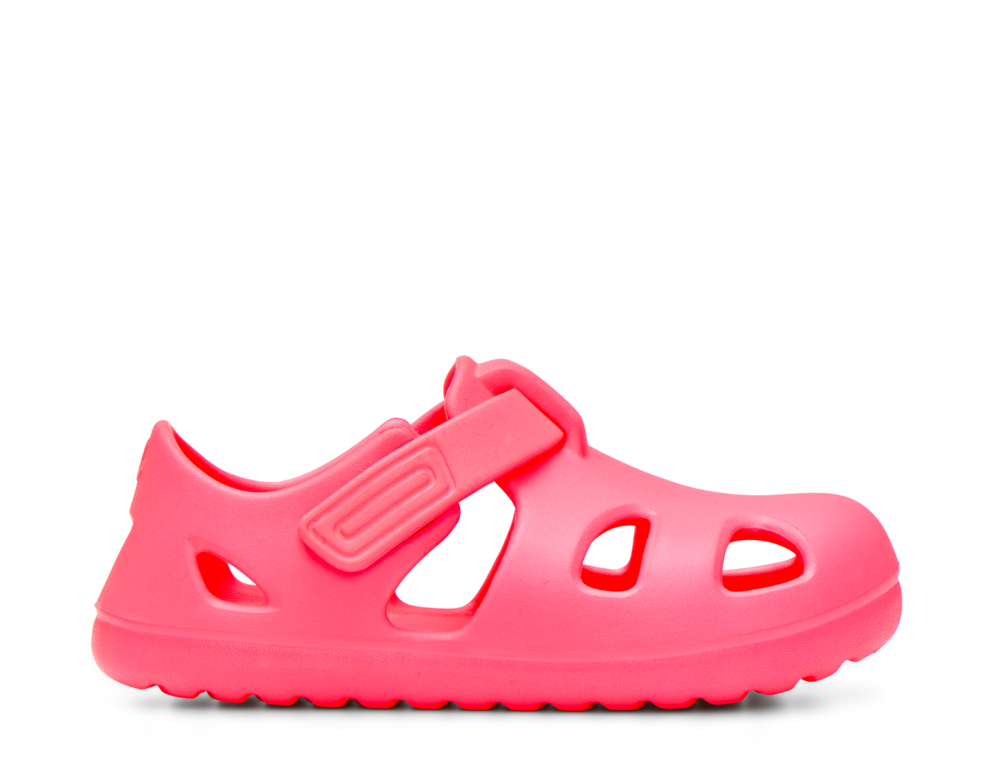 Side view of Ten Little Splash Sandals - Bright Pink. Available at www.tenlittle.com