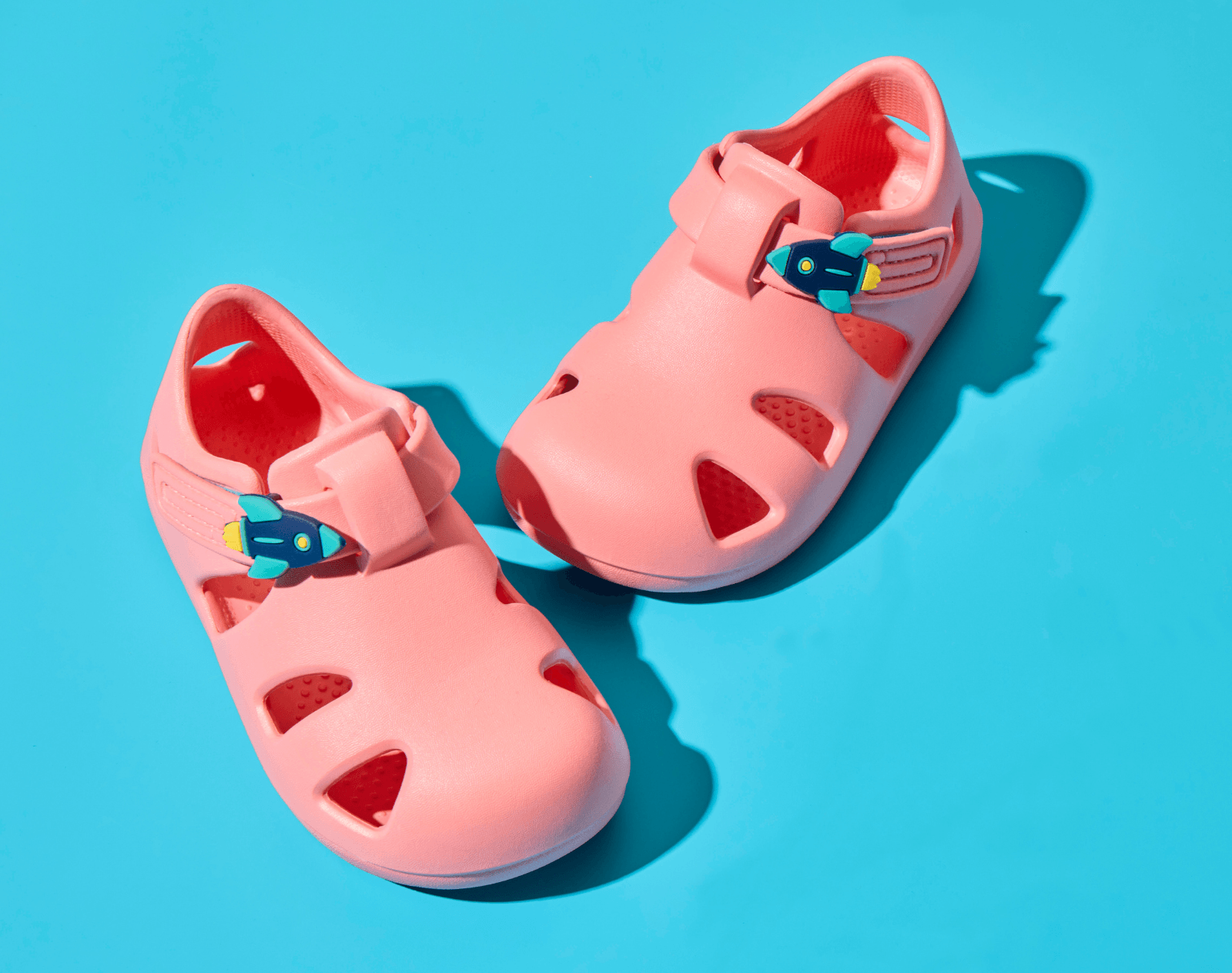Ten Little Pink Lemonade Splash Sandals with Splash Sandal Charms 2 on - Rocket Ship. Available at www.tenlittle.com