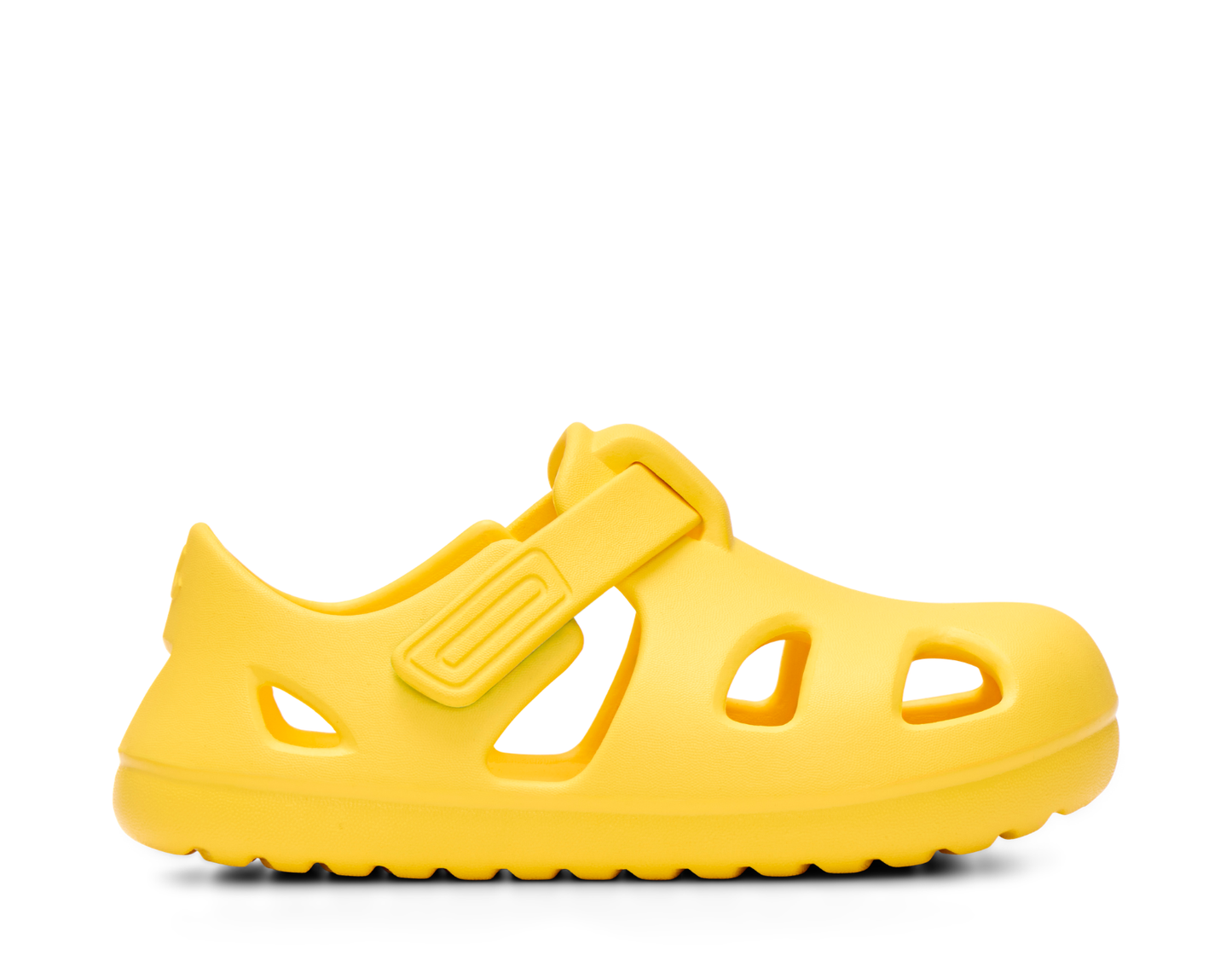 Side view of Ten Little Splash Sandals - Daisy Yellow. Available at www.tenlittle.com