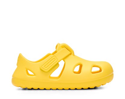 Side view of Ten Little Splash Sandals - Daisy Yellow. Available at www.tenlittle.com