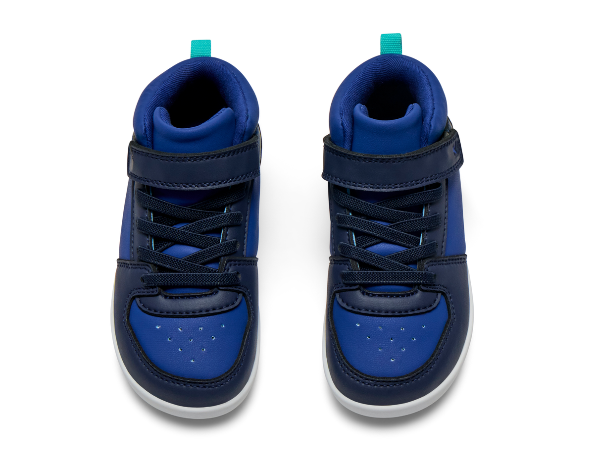 Top view of Ten Little Varsity Mid Tops - Game Day Blue. Available at www.tenlittle.com